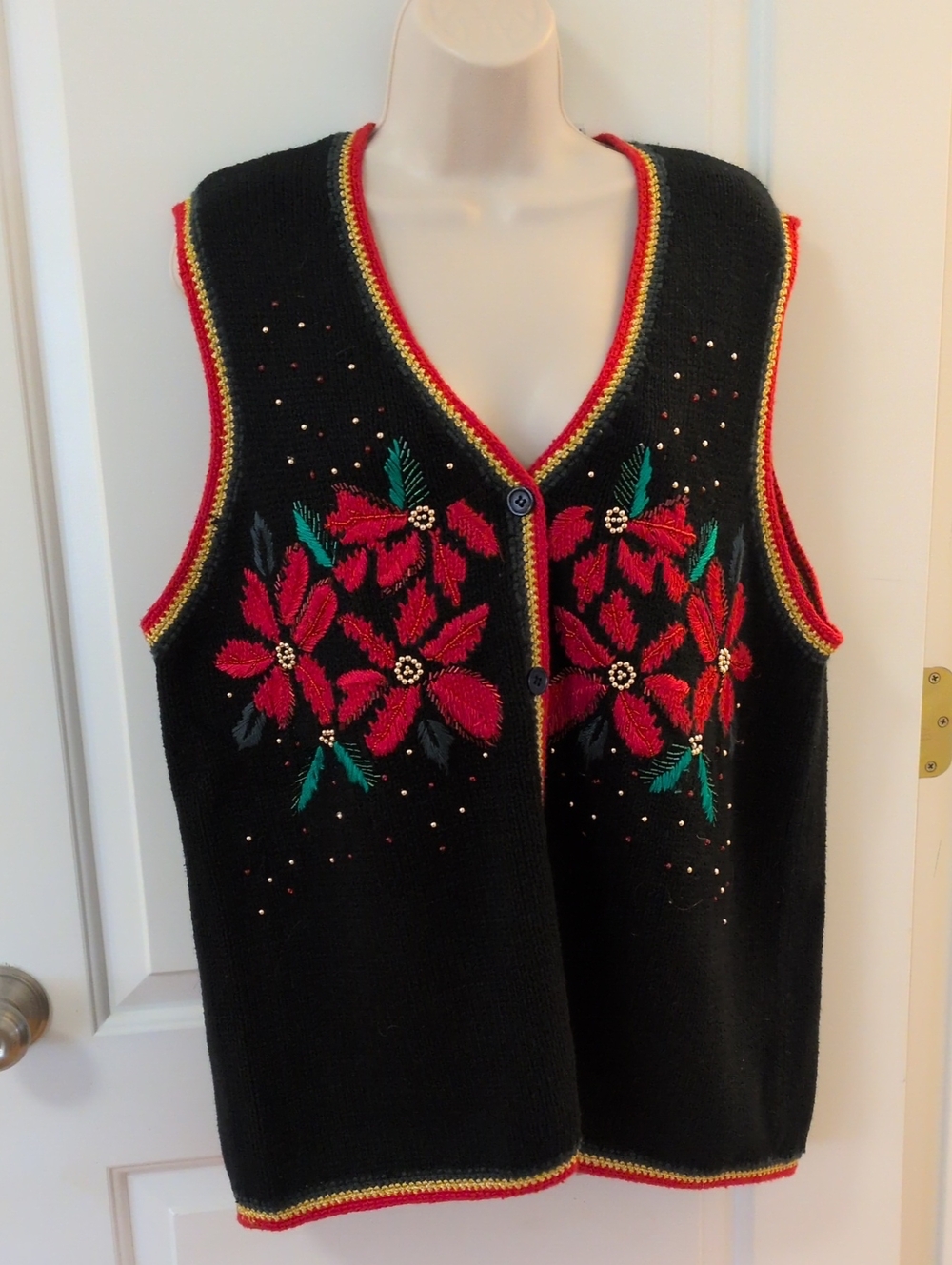Vintage Westbound Embroidered Poinsettia Sweater Vest